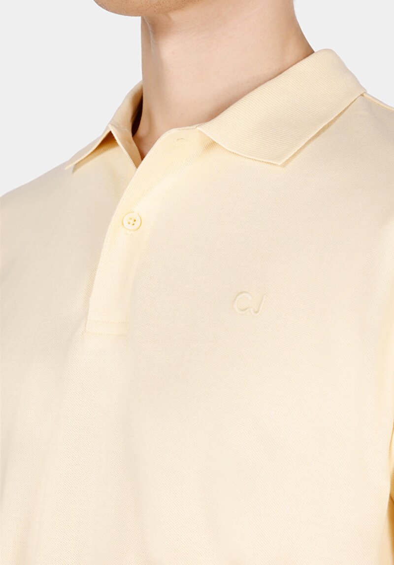 Regular Fit Polo Yaka Düz Erkek Sari Kısa Kol Tişört