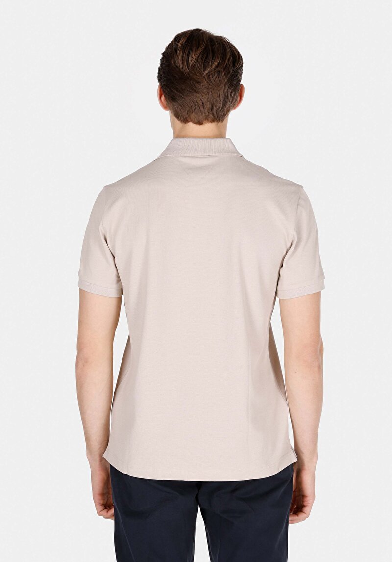 Regular Fit Polo Yaka Düz Örme Erkek Bej Kısa Kol Tişört