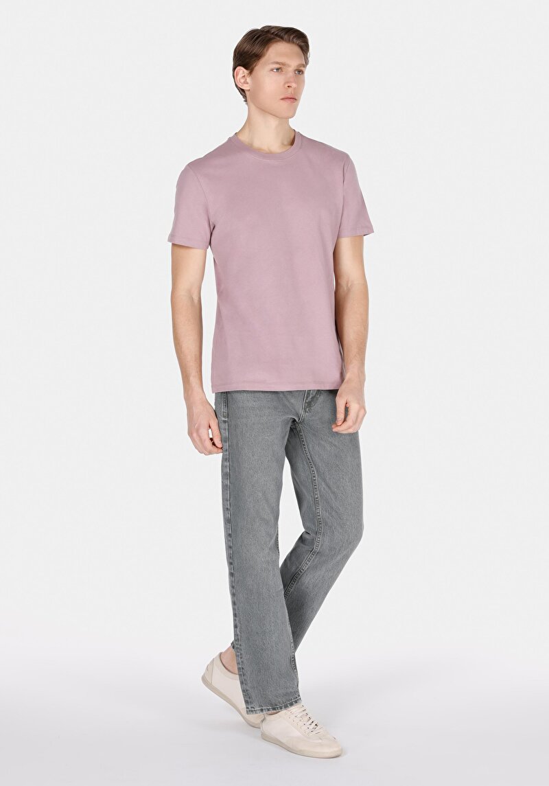 Regular Fit Yuvarlak Yaka Düz Cepsiz Erkek Pembe Kısa Kol Tişört