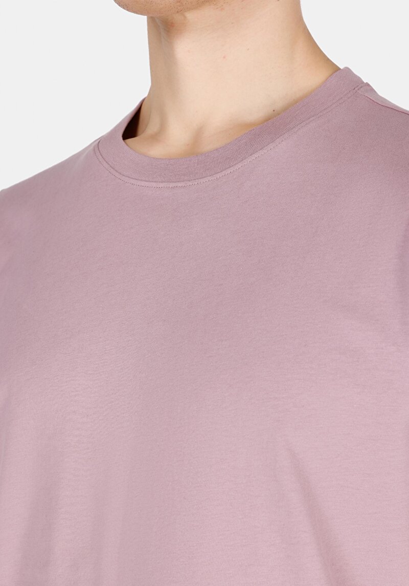 Regular Fit Yuvarlak Yaka Düz Cepsiz Erkek Pembe Kısa Kol Tişört