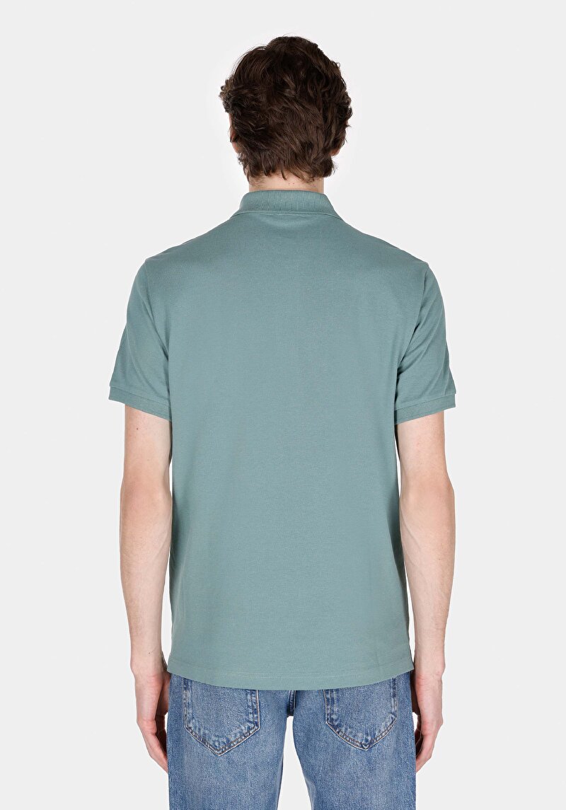 Regular Fit Polo Yaka Düz Erkek Yeşil Cepsiz Kısa Kol Tişört