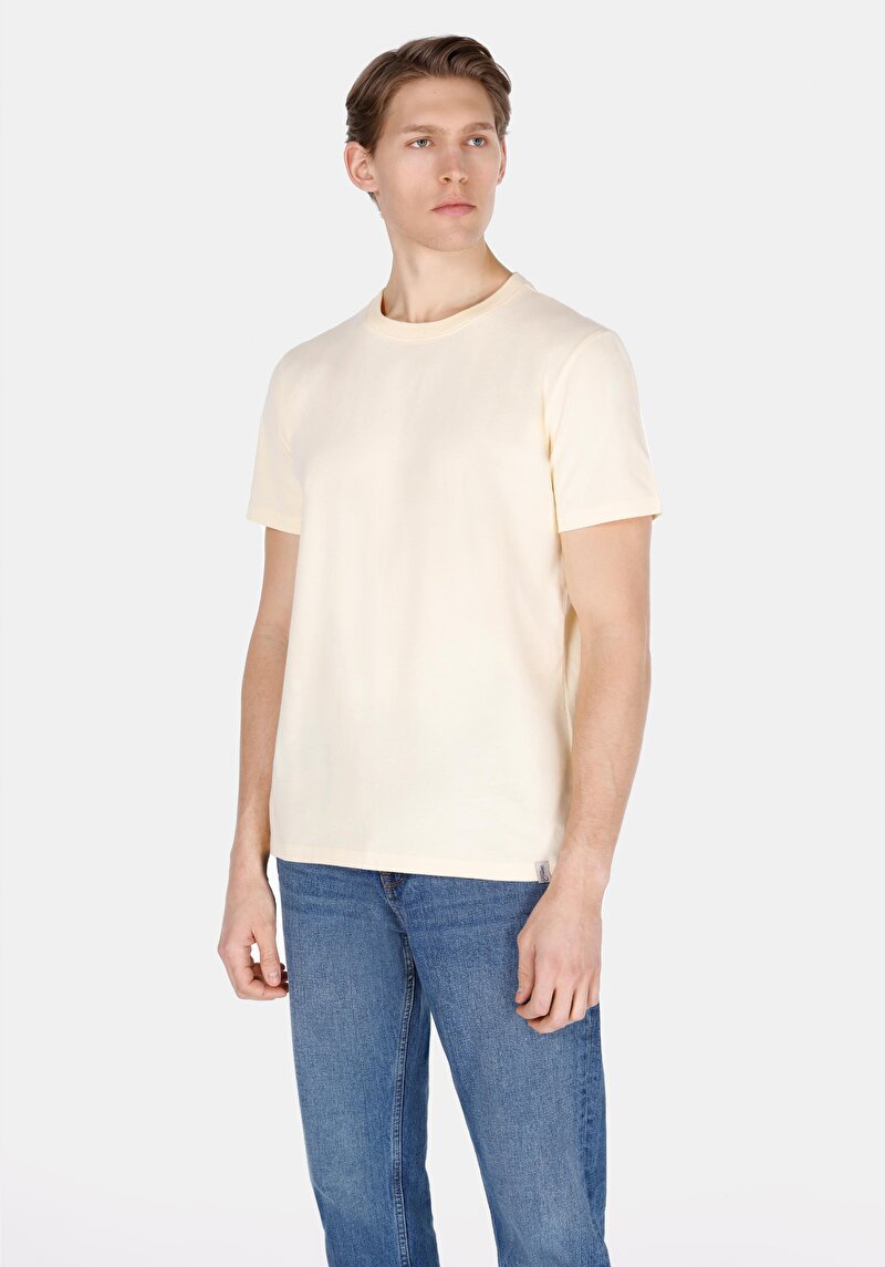 Regular Fit Yuvarlak Yaka Düz Pamuklu Erkek Sarı Kısa Kol Tişört