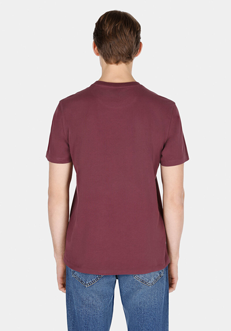 Regular Fit Yuvarlak Yaka Düz Erkek Mor Kısa Kol Tişört