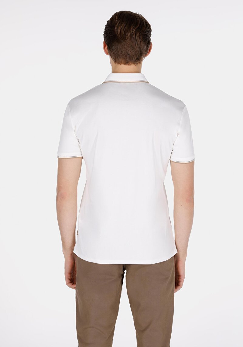 Slim Fit Polo Yaka Örme Düz Erkek Beyaz Kısa Kol Tişört