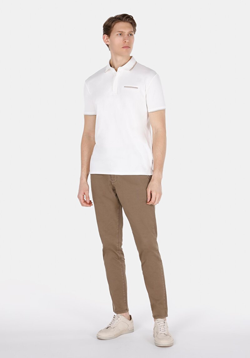 Slim Fit Polo Yaka Örme Düz Erkek Beyaz Kısa Kol Tişört