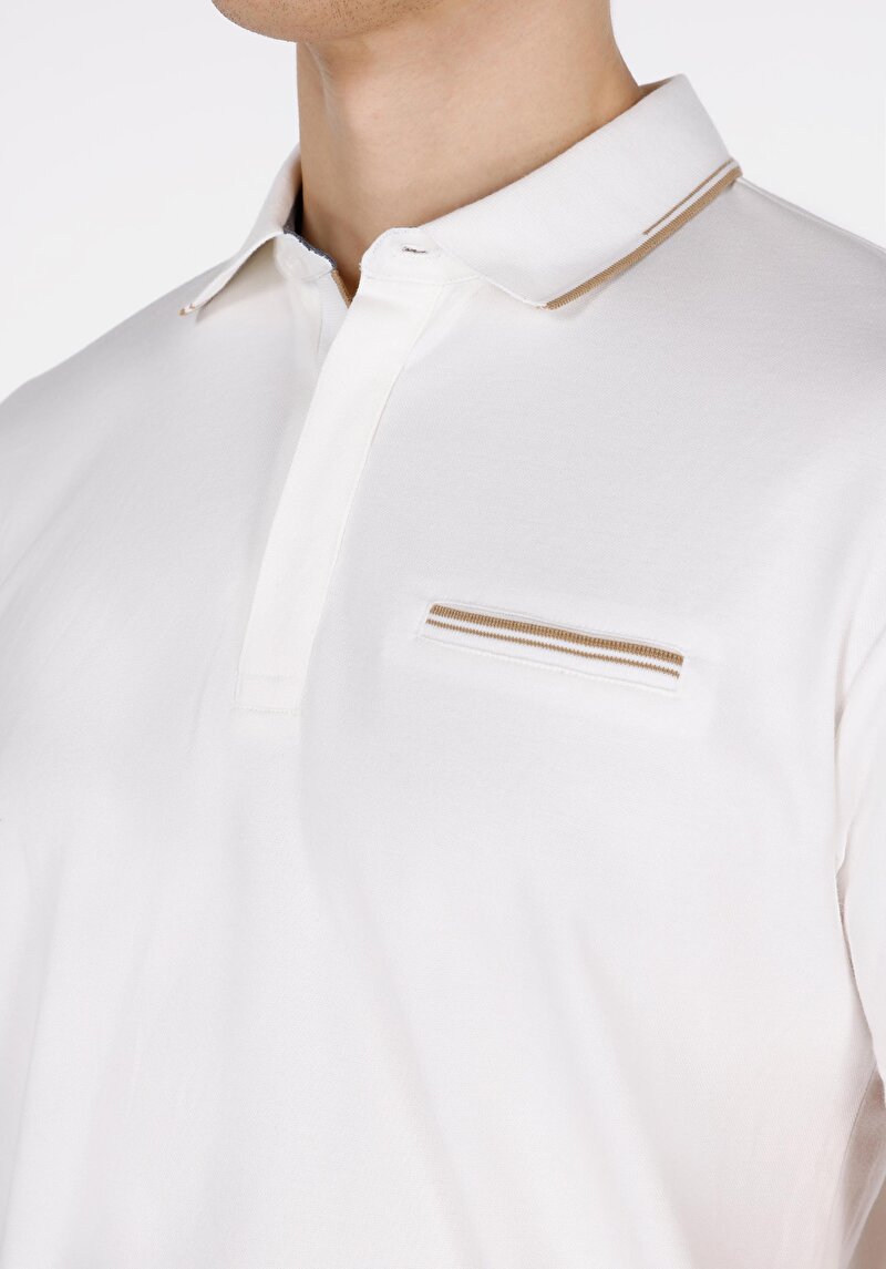 Slim Fit Polo Yaka Örme Düz Erkek Beyaz Kısa Kol Tişört