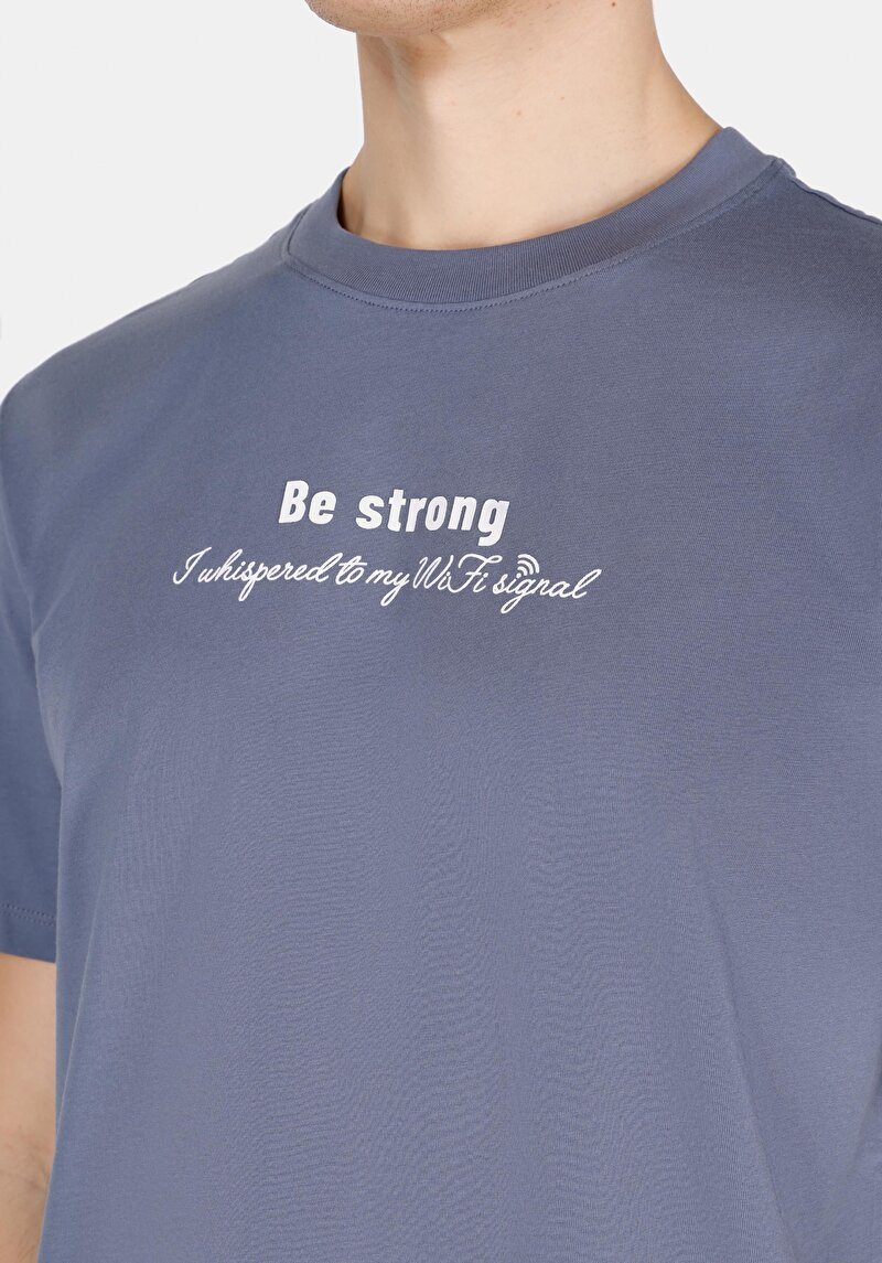 Comfort Fit Yuvarlak Yaka Düz Erkek Mavi Kısa Kol Tişört