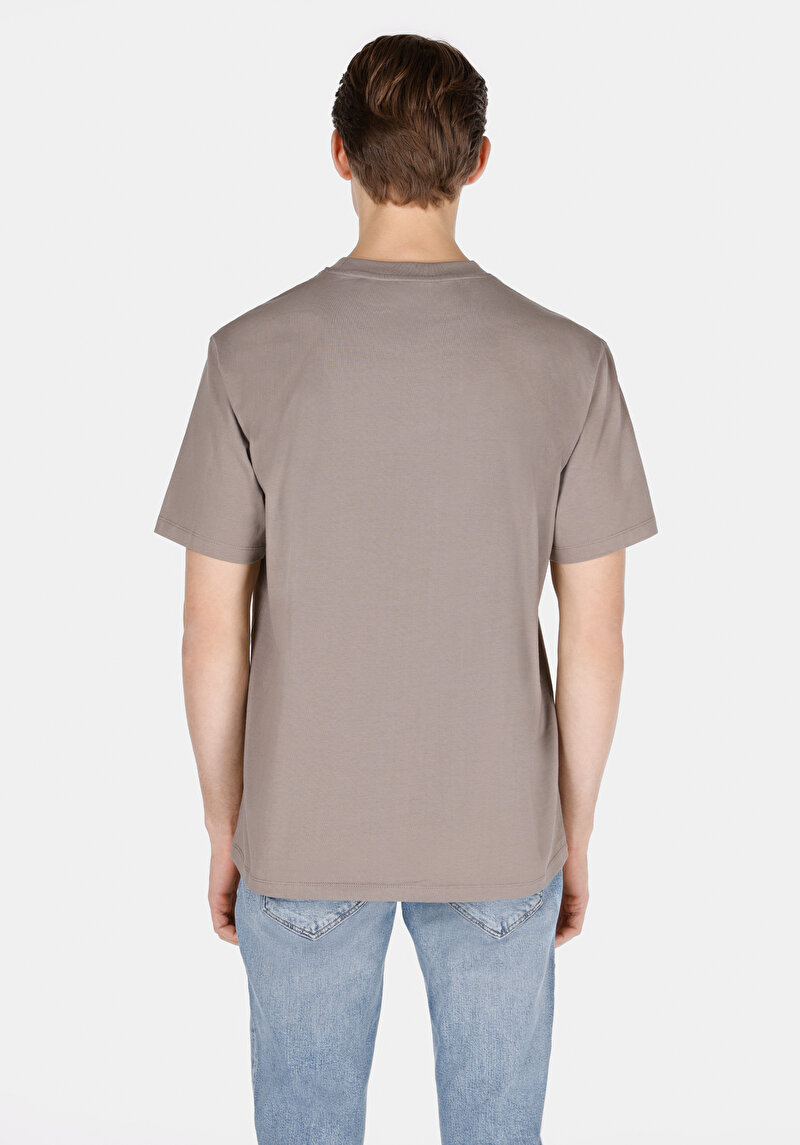 Comfort Fit Yuvarlak Yaka Düz Erkek Gri Pamuk Kısa Kol Tişört