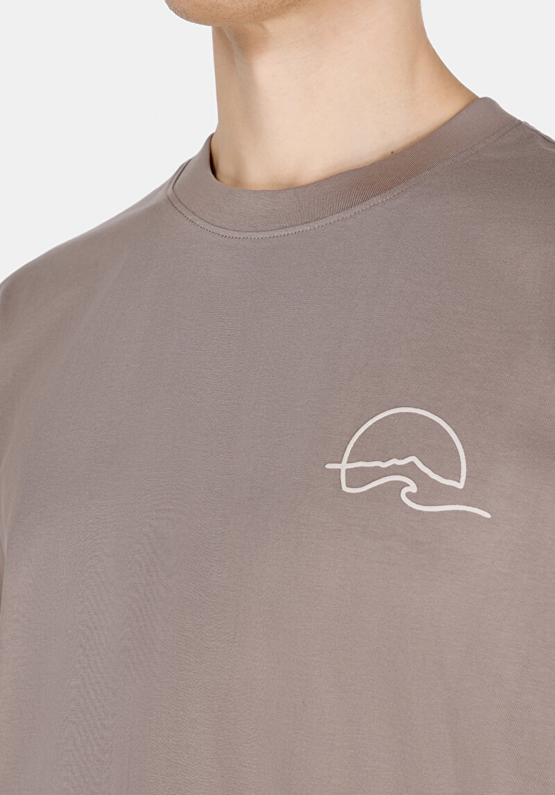 Comfort Fit Yuvarlak Yaka Düz Erkek Gri Pamuk Kısa Kol Tişört