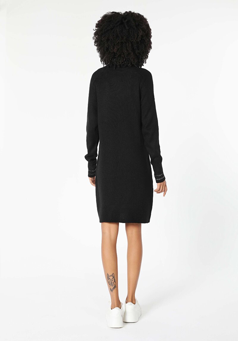 Regular Fit Düz Kadın Siyah Uzun Kol Elbise