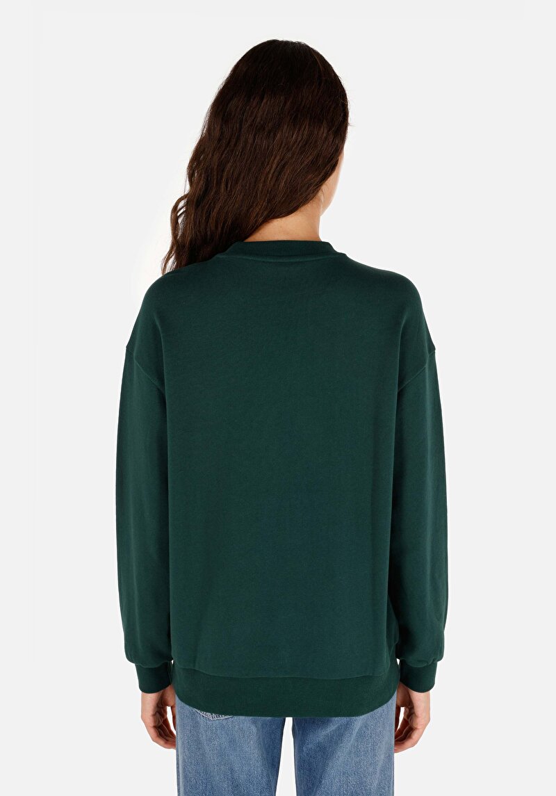 Regular Fit Yuvarlak Yaka Baskılı Kadın Yeşil Sweatshirt
