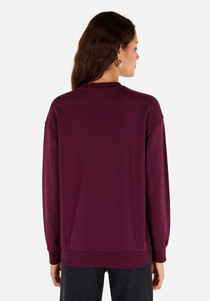 Regular Fit Yuvarlak Yaka Baskılı Kadın Mor Sweatshirt