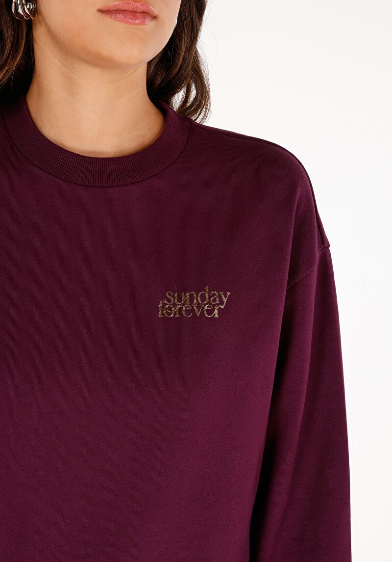 Regular Fit Yuvarlak Yaka Baskılı Kadın Mor Sweatshirt