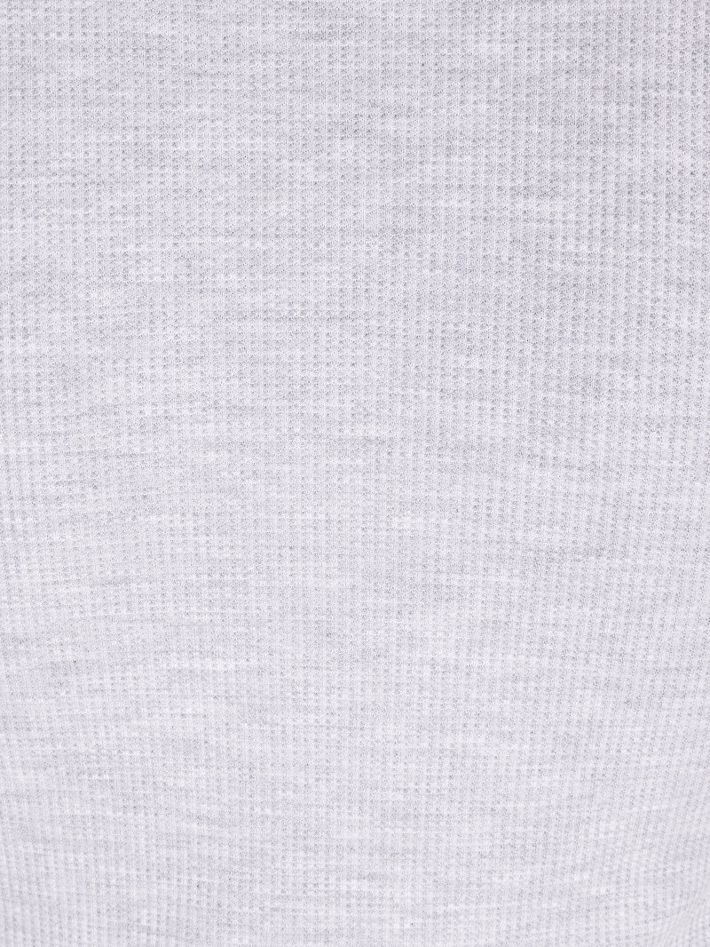 Slim Fit Dik Yaka Düz Kadın Gri Uzun Kol Tişört