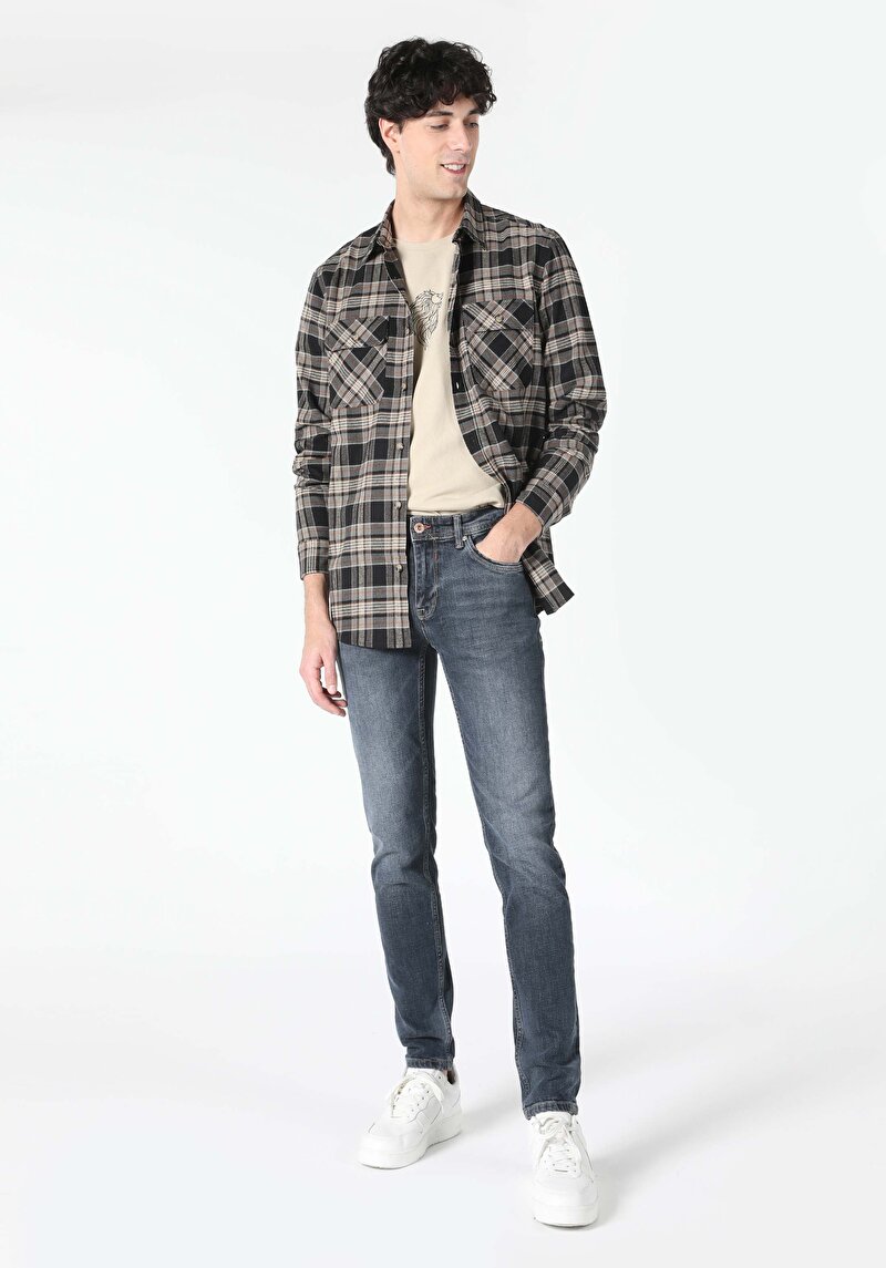 Slim Fit Düşük Bel Dar Paça Erkek İndigo Jean Pantolon