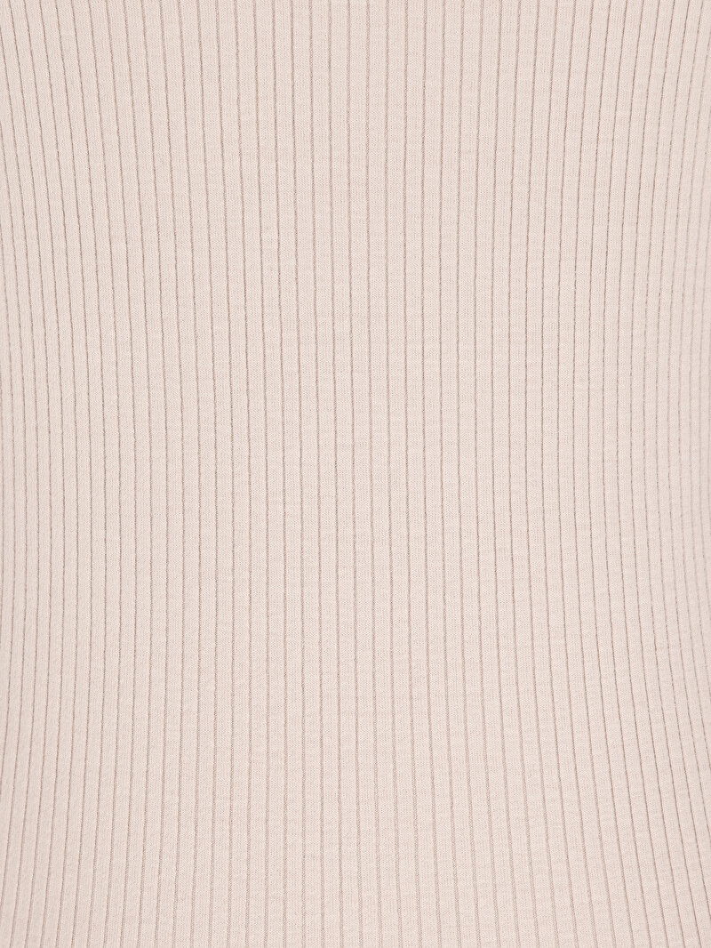 Slim Fit Dik Yaka Düz Kadın Bej Uzun Kol Tişört