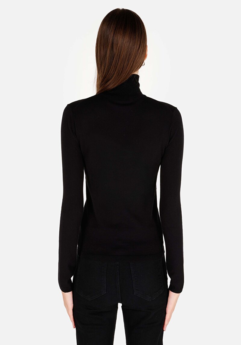 Slim Fit Balıkçı Yaka Kadın Viskoz Karışımlı Siyah Kazak
