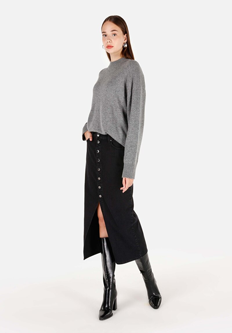 Regular Fit Yuvarlak Yaka Kadın Gri Kazak