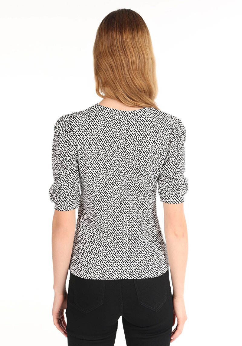 Regular Fit Yuvarlak Yaka Baskılı Kadın Beyaz Kısa Kol Tişört