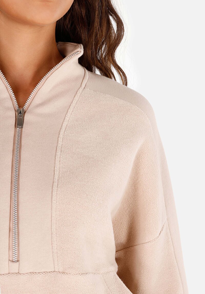 Regular Fit Fermuarlı  Kadın Bej Sweatshirt