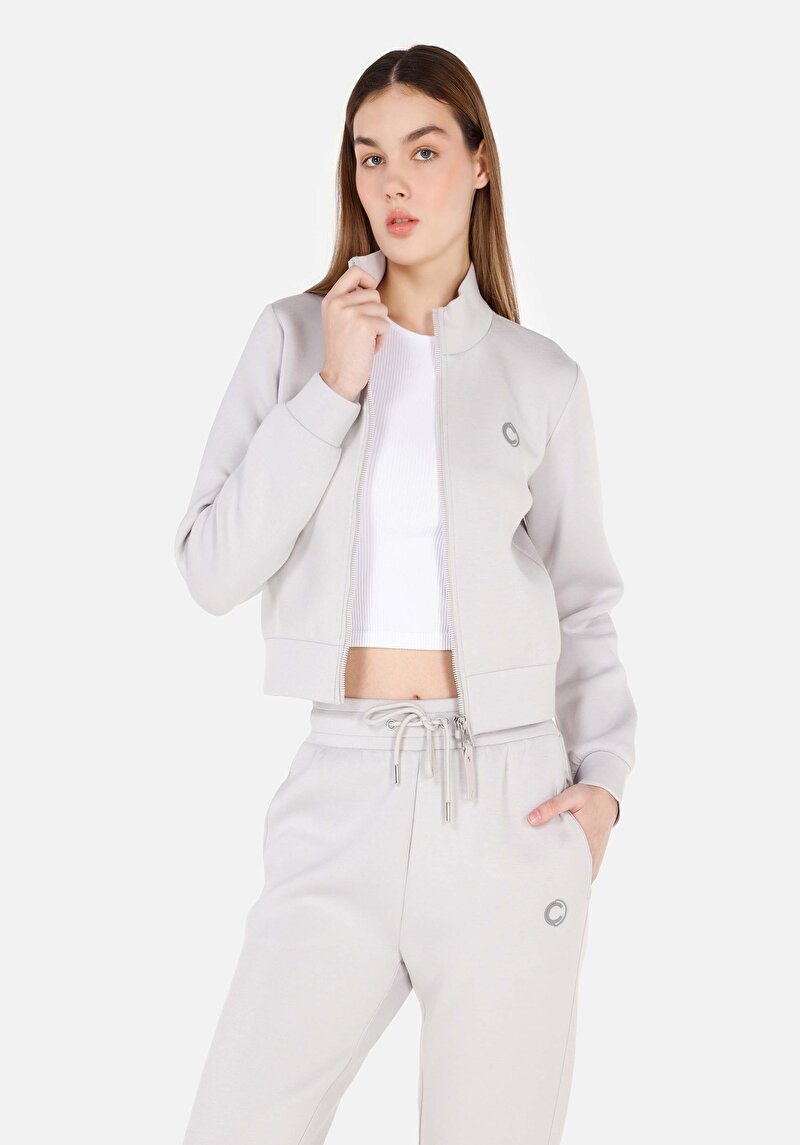 Regular Fit Fermuarlı  Kadın Gri Sweatshirt