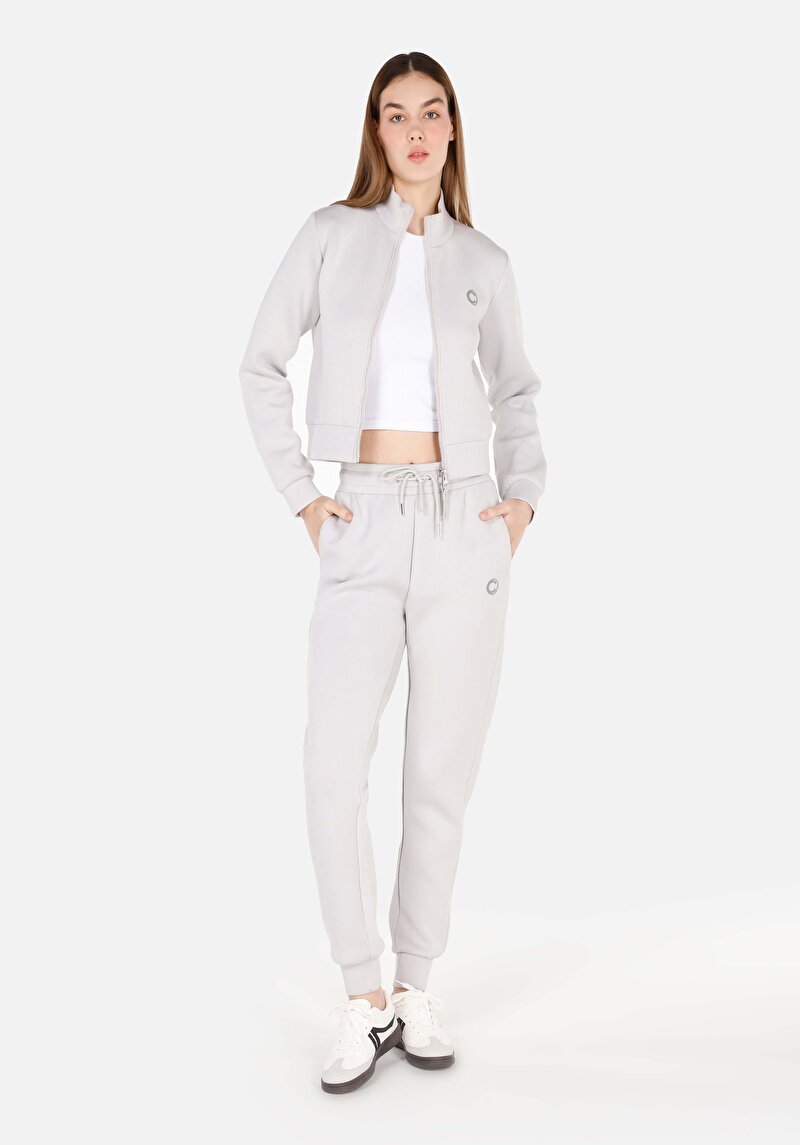 Regular Fit Fermuarlı  Kadın Gri Sweatshirt