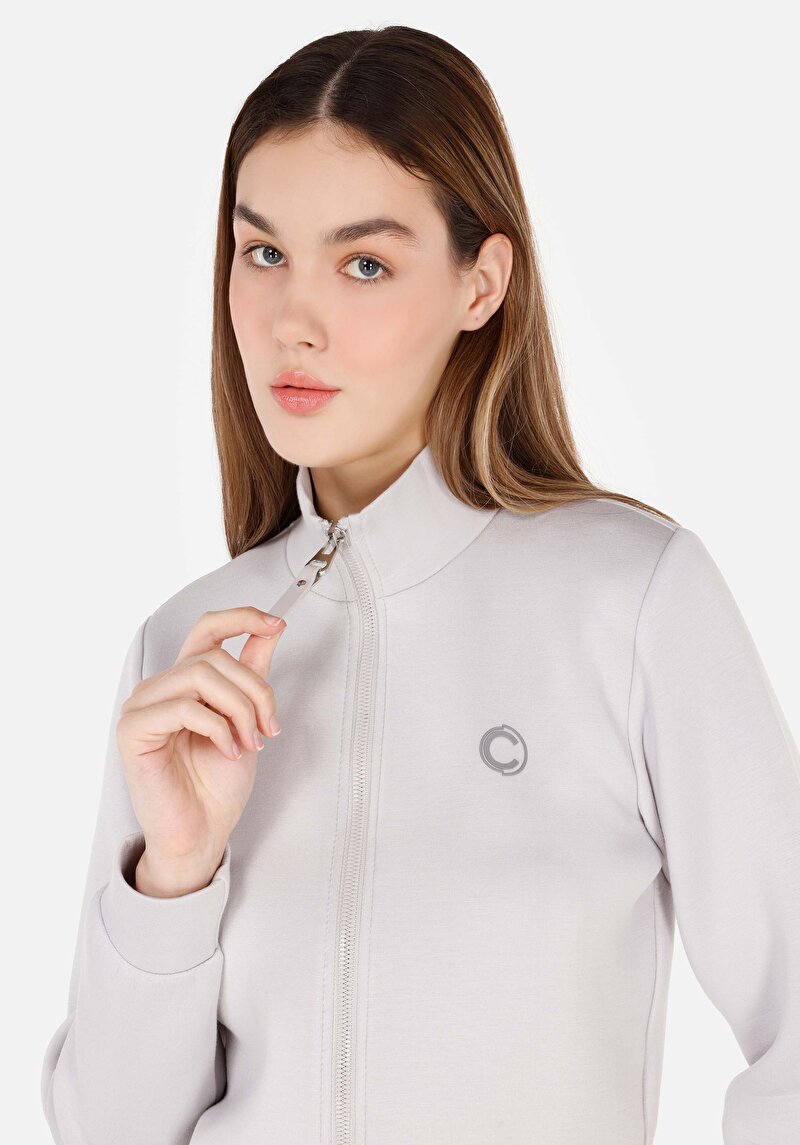 Regular Fit Fermuarlı  Kadın Gri Sweatshirt