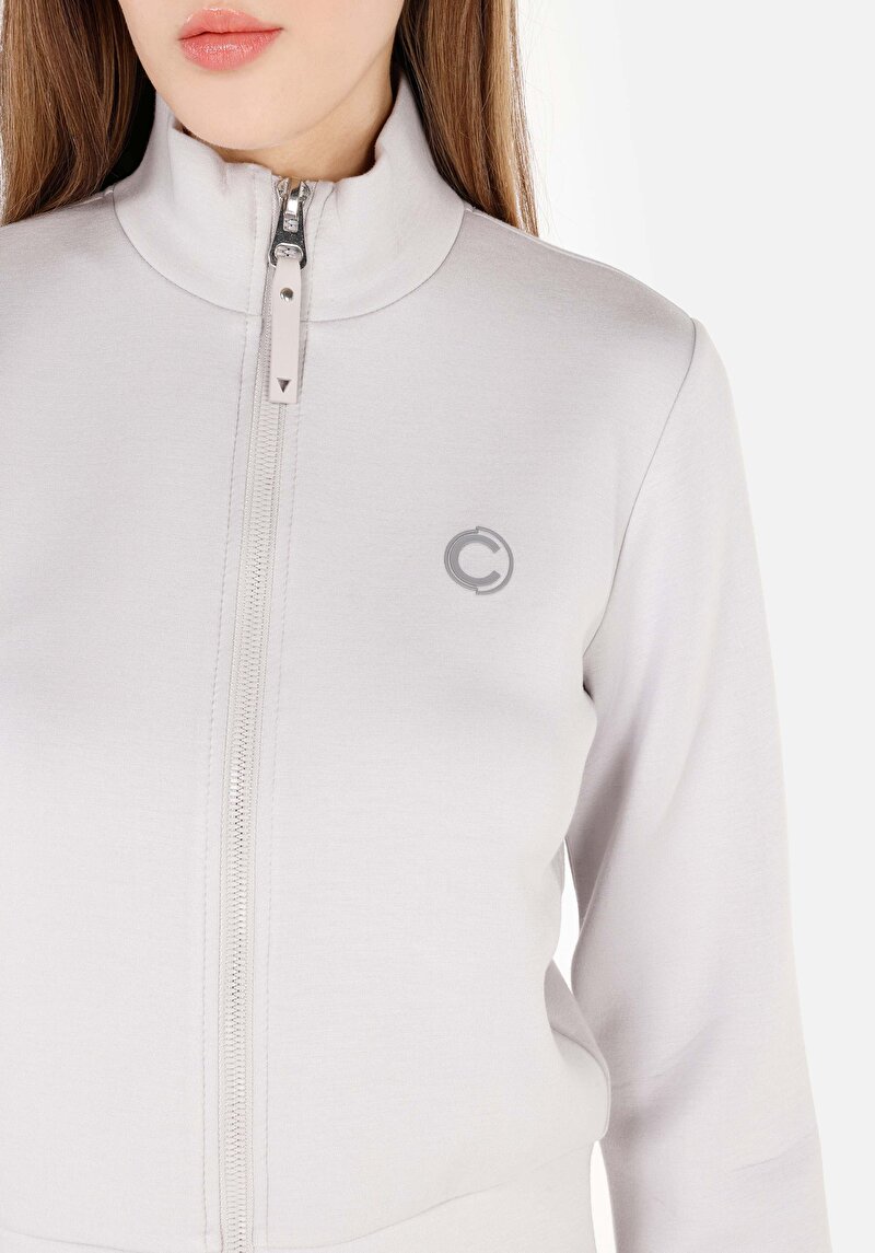 Regular Fit Fermuarlı  Kadın Gri Sweatshirt