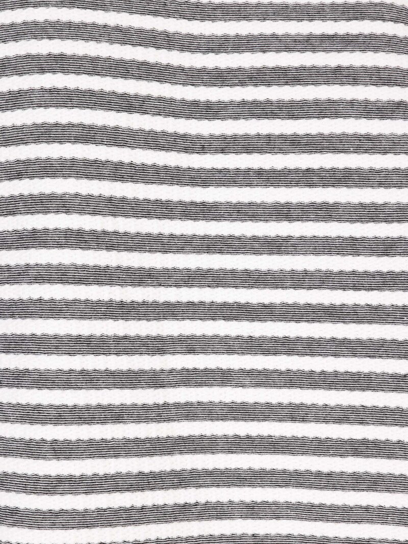 Regular Fit Yuvarlak Yaka Çizgili Kadın Beyaz Uzun Kol Tişört