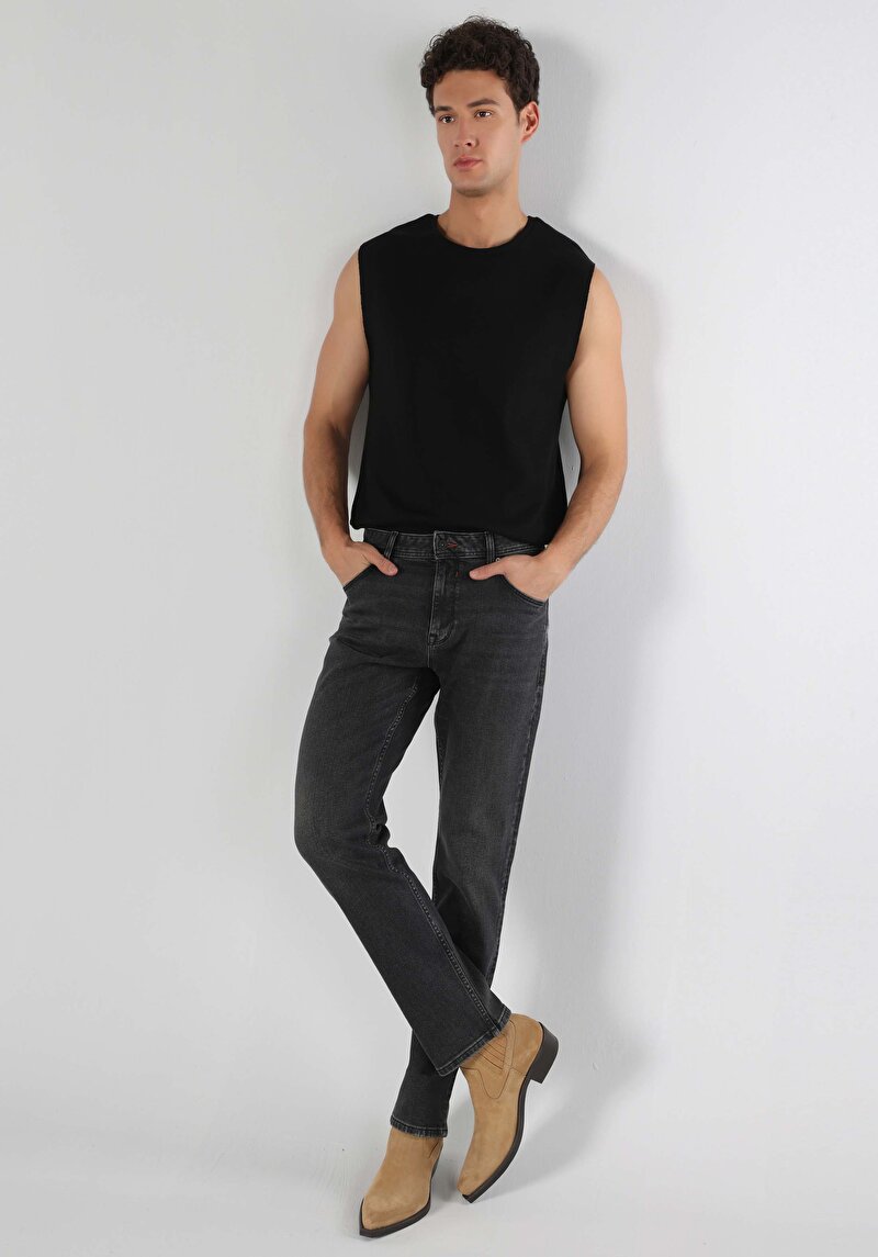045 Davıd Regular Fit Orta Bel Düz Paça Erkek Siyah Jean Pantolon Cl1063536