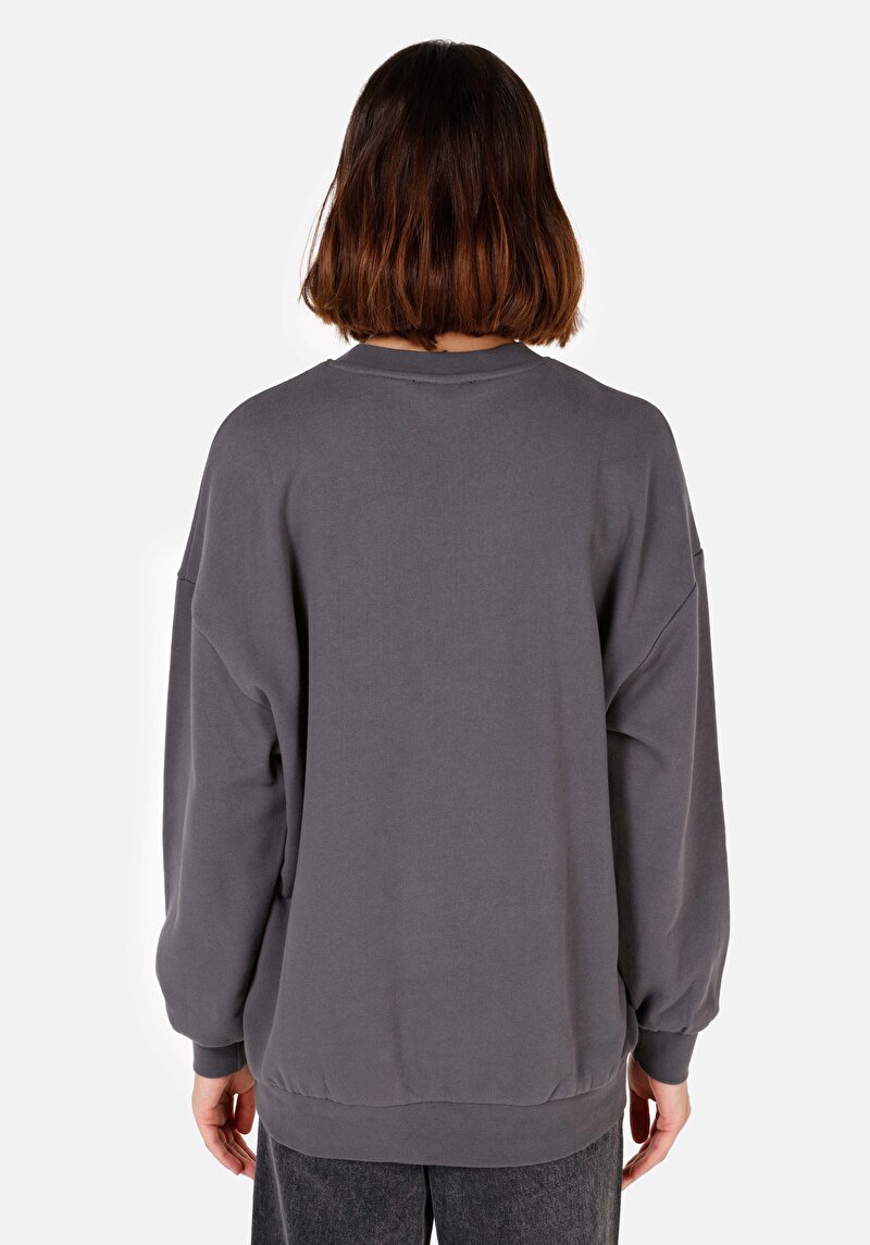 Comfort Fit Yuvarlak Yaka Kadın Antrasit Sweatshirt
