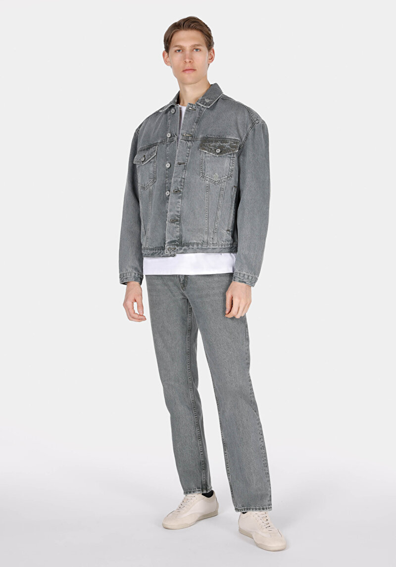 Regular Fit Orta Bel Düz Paça Cepli Erkek Over Dyed Denim Jean Pantolon