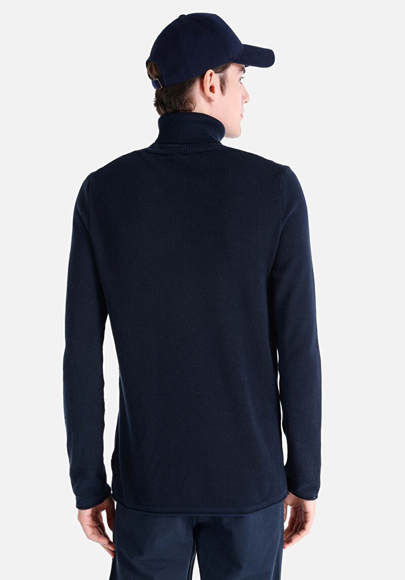 Regular Fit Turtle Neck Jakarlı Erkek Lacivert Kazak