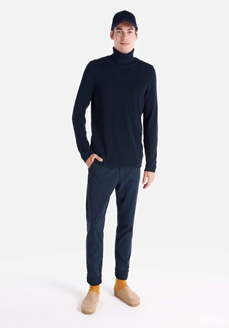 Regular Fit Turtle Neck Jakarlı Erkek Lacivert Kazak