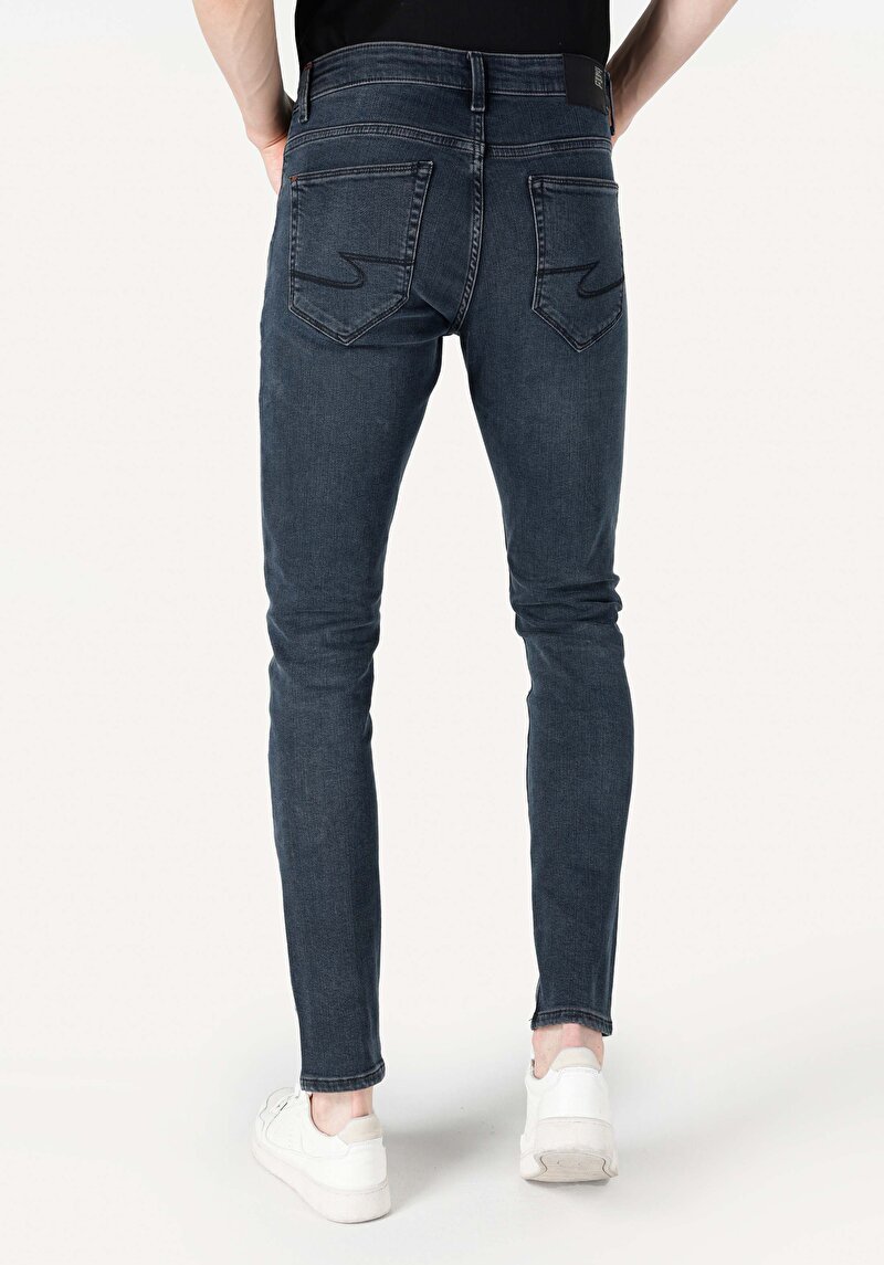 Slim Fit Düşük Bel Dar Paça Erkek Koyu İndigo Jean Pantolon