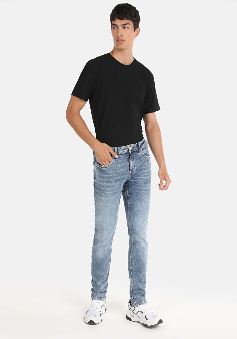 Straight Fit Düşük Bel Düz Paça Erkek Koyu İndigo Jean Pantolon