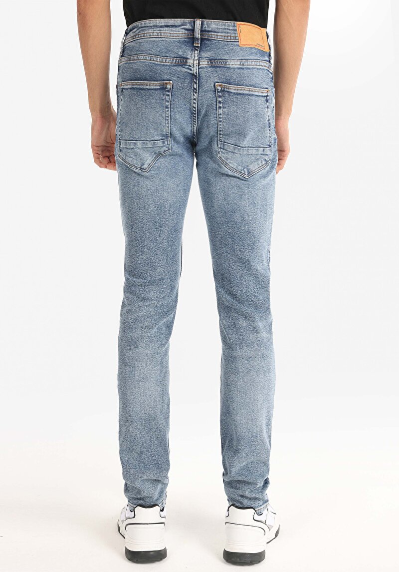 Straight Fit Düşük Bel Düz Paça Erkek Koyu İndigo Jean Pantolon