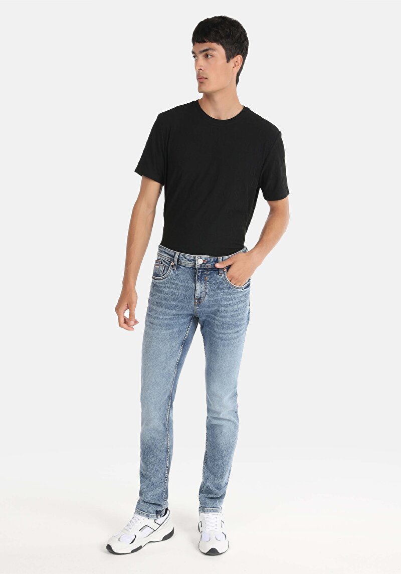 Straight Fit Düşük Bel Düz Paça Erkek Koyu İndigo Jean Pantolon