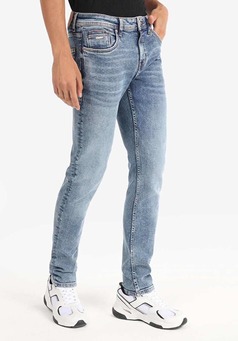 Straight Fit Düşük Bel Düz Paça Erkek Koyu İndigo Jean Pantolon