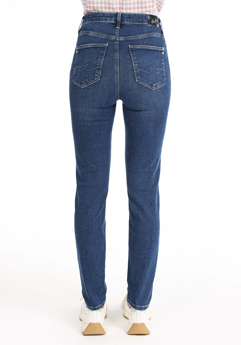 Slim Fit Orta Bel Düz Paça Kadın Lacivert Jean Pantolon