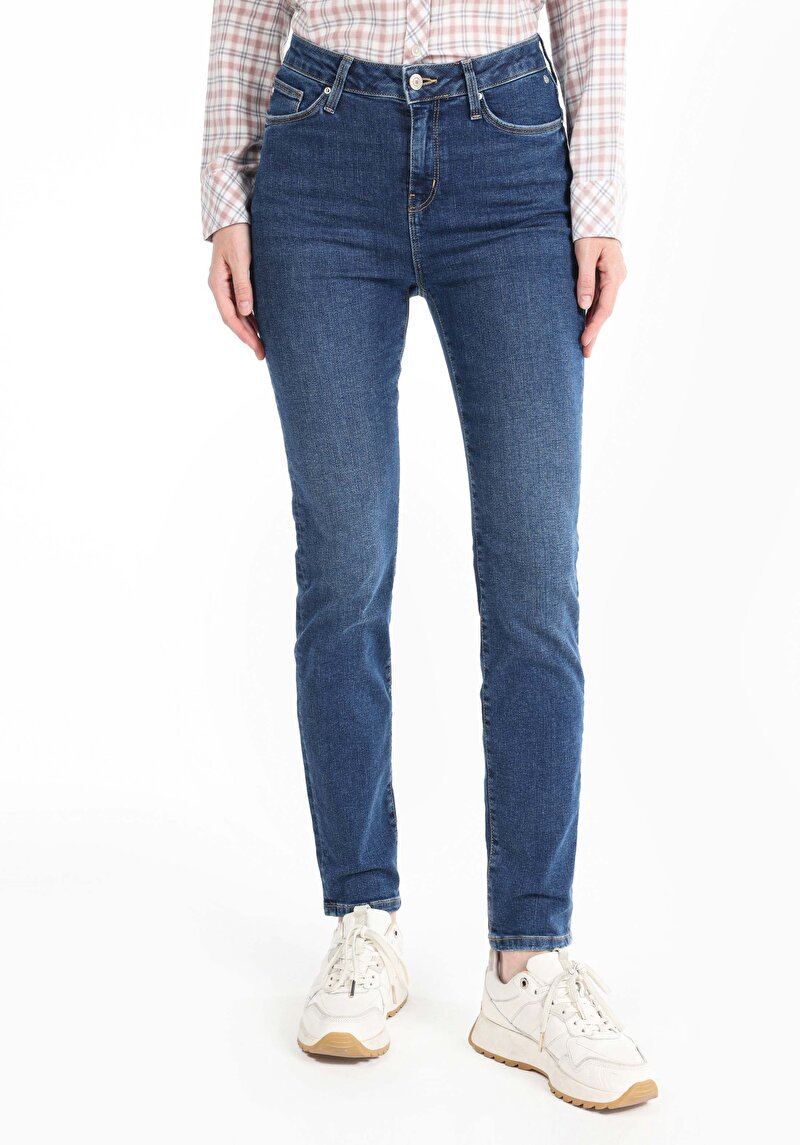 Slim Fit Orta Bel Düz Paça Kadın Lacivert Jean Pantolon