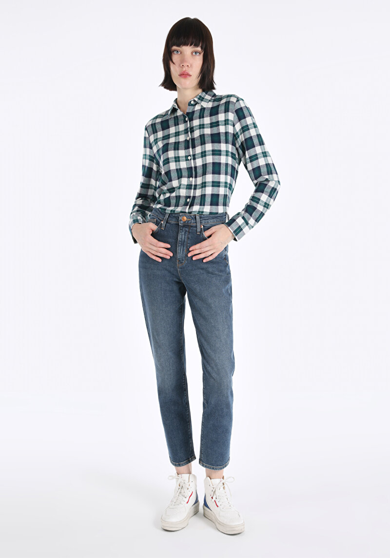 Slim Fit Orta Bel Daralan Paça Kadın İndigo Jean Pantolon