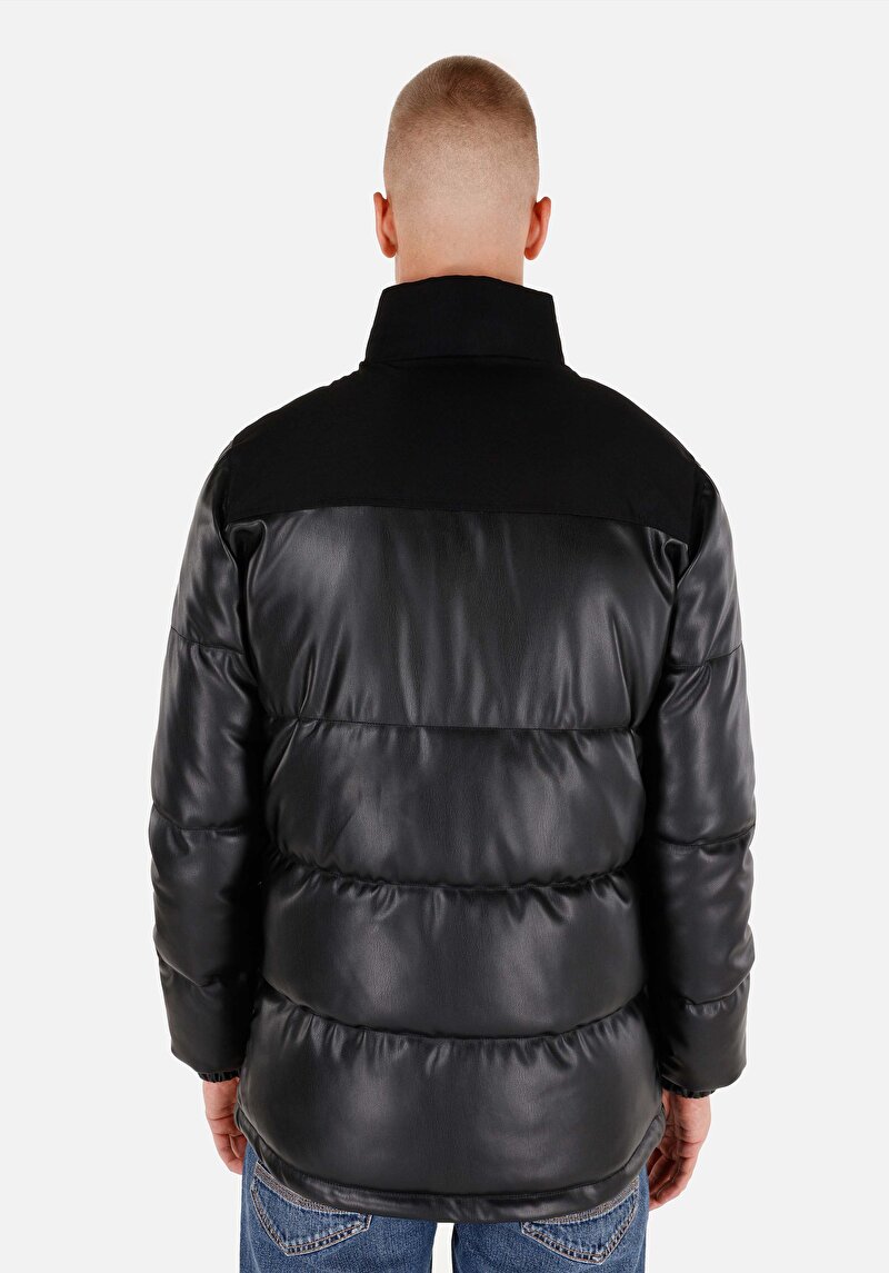 Slim Fit Fermuarlı Erkek Siyah Mont Pu