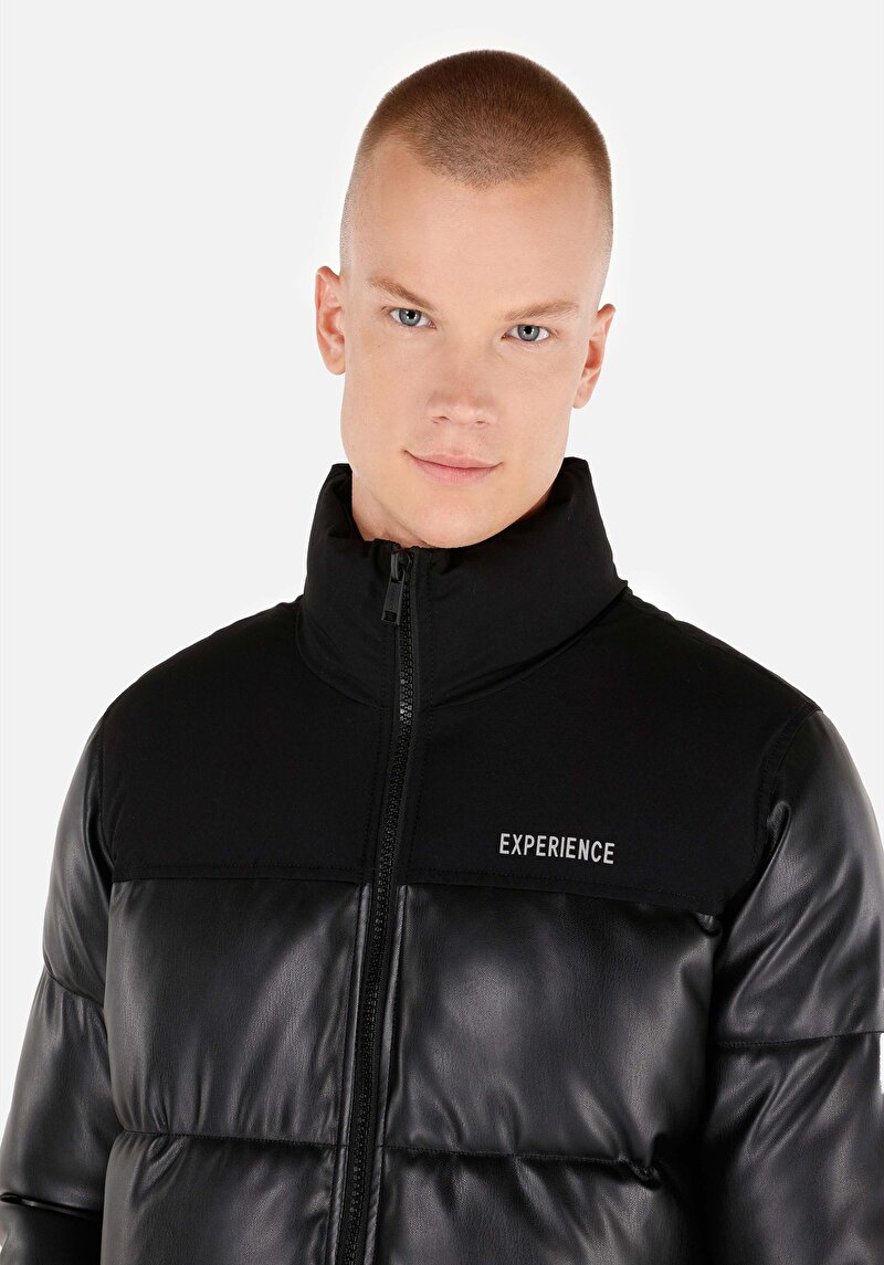 Slim Fit Fermuarlı Erkek Siyah Mont Pu