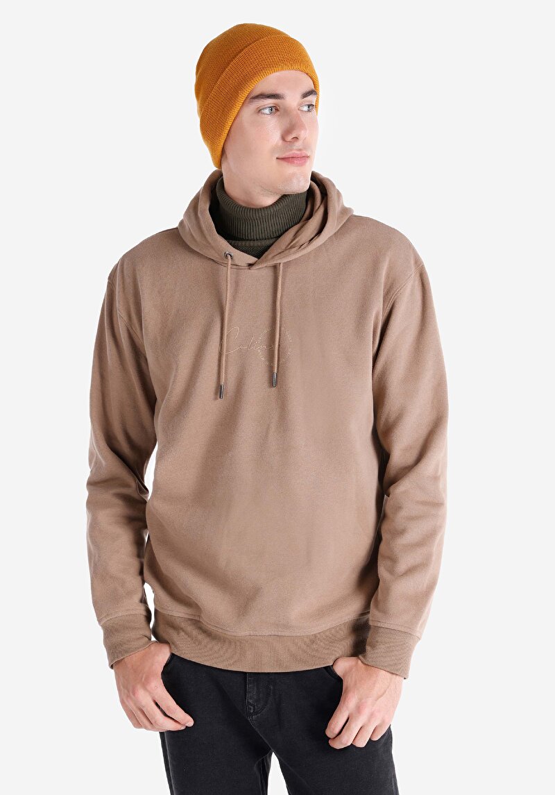 Comfort Fit   Erkek Bej Sweatshirt