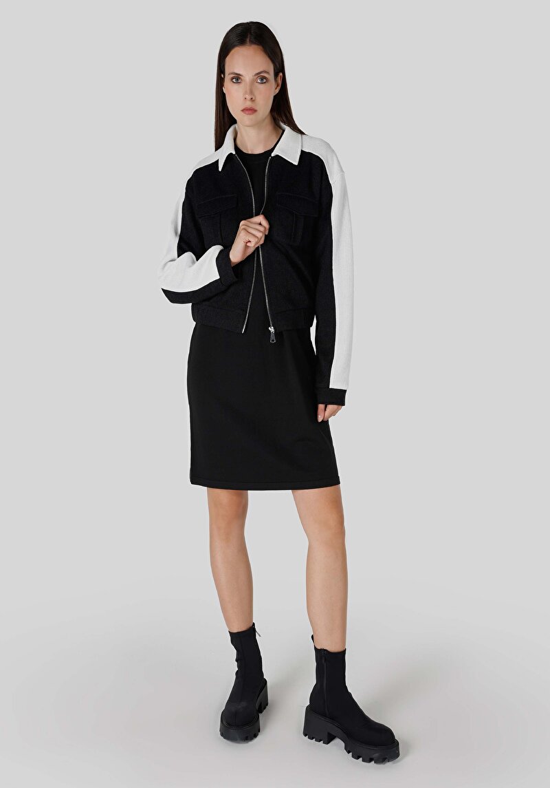 Regular Fit Fermuarlı Düz Kadın Siyah Sweatshirt