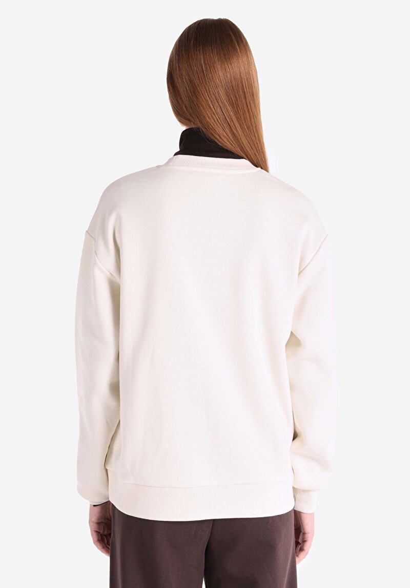 Regular Fit Yuvarlak Yaka Baskılı Kadın Ekru Sweatshirt