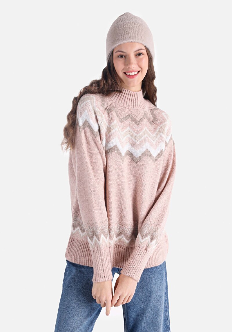 Regular Fit Yarım Balıkçı Yaka Düz Kadın Çok Renkli Kazak