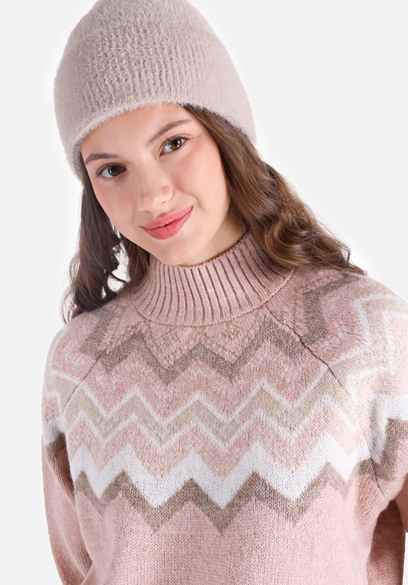 Regular Fit Yarım Balıkçı Yaka Düz Kadın Çok Renkli Kazak