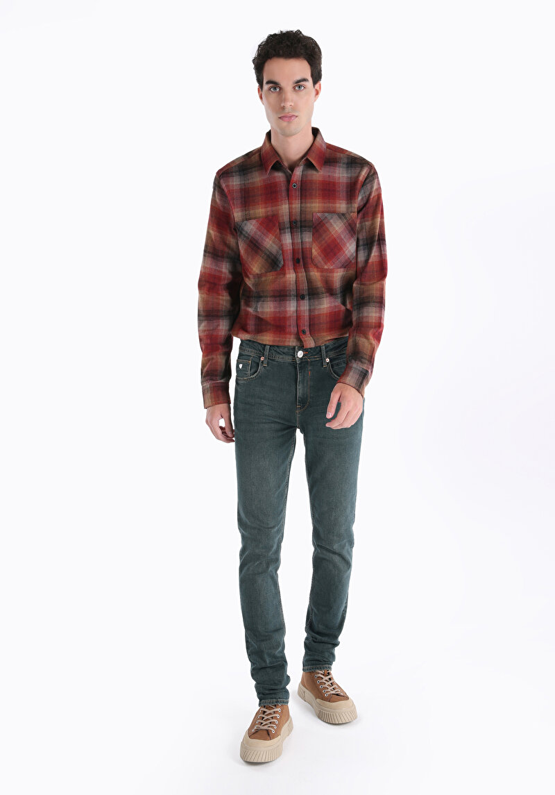 Straight Fit Düşük Bel Düz Paça Erkek Yeşil Jean Denim Pantolon